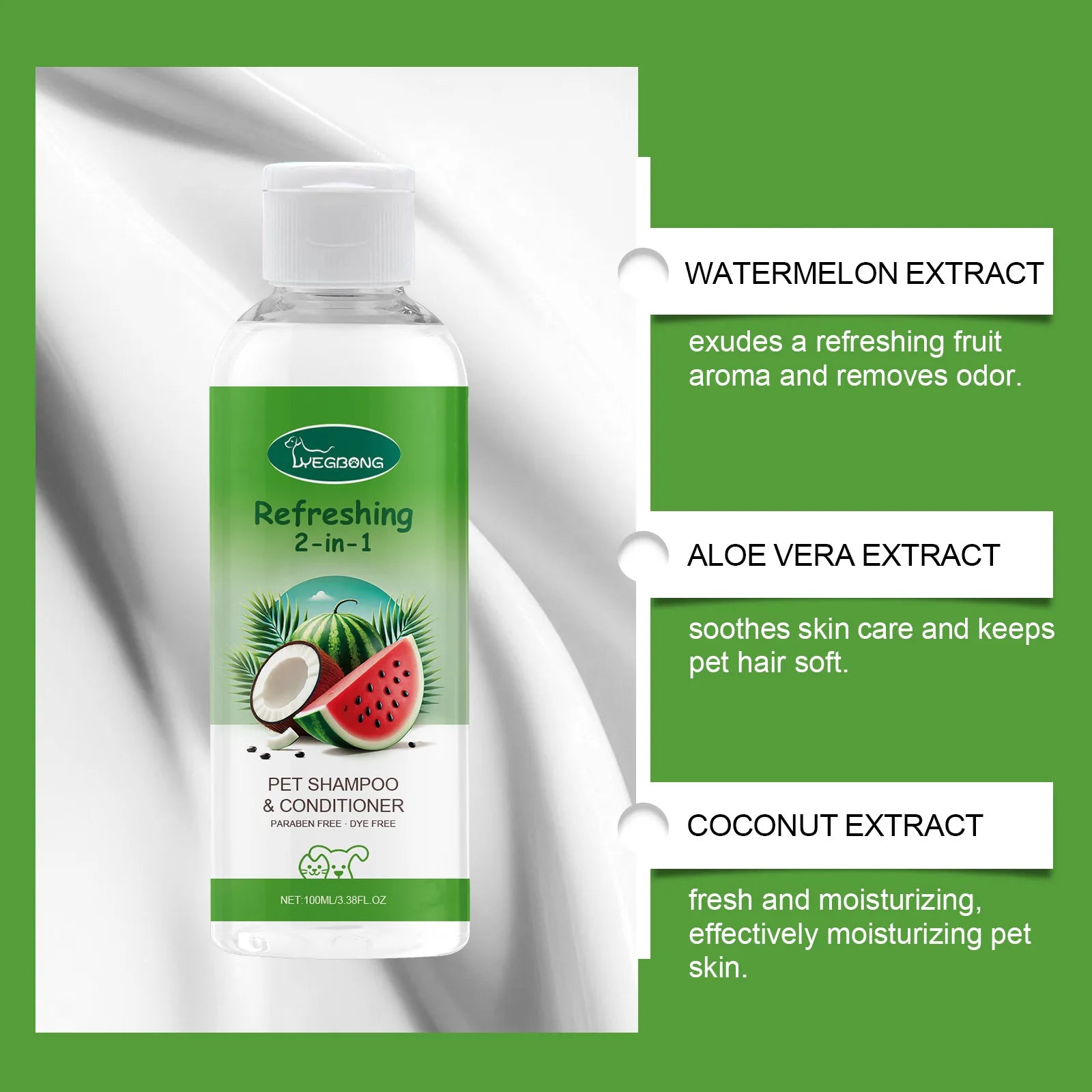 Refreshing 2-in-1 Moisturizing & Odor Eliminating Pet Shampoo