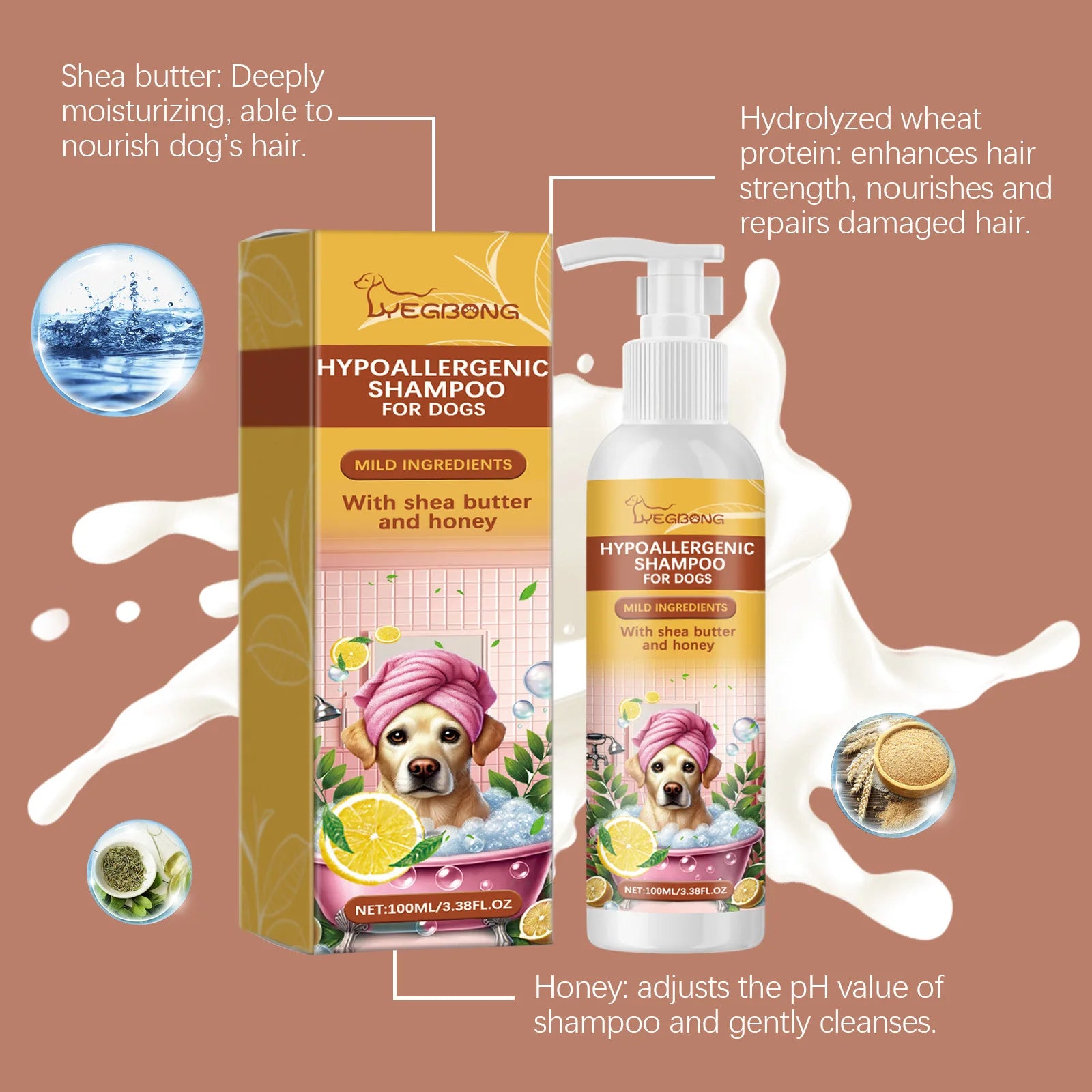 Tear-Free Hypoallergenic Hair Softening Dog Shampoo