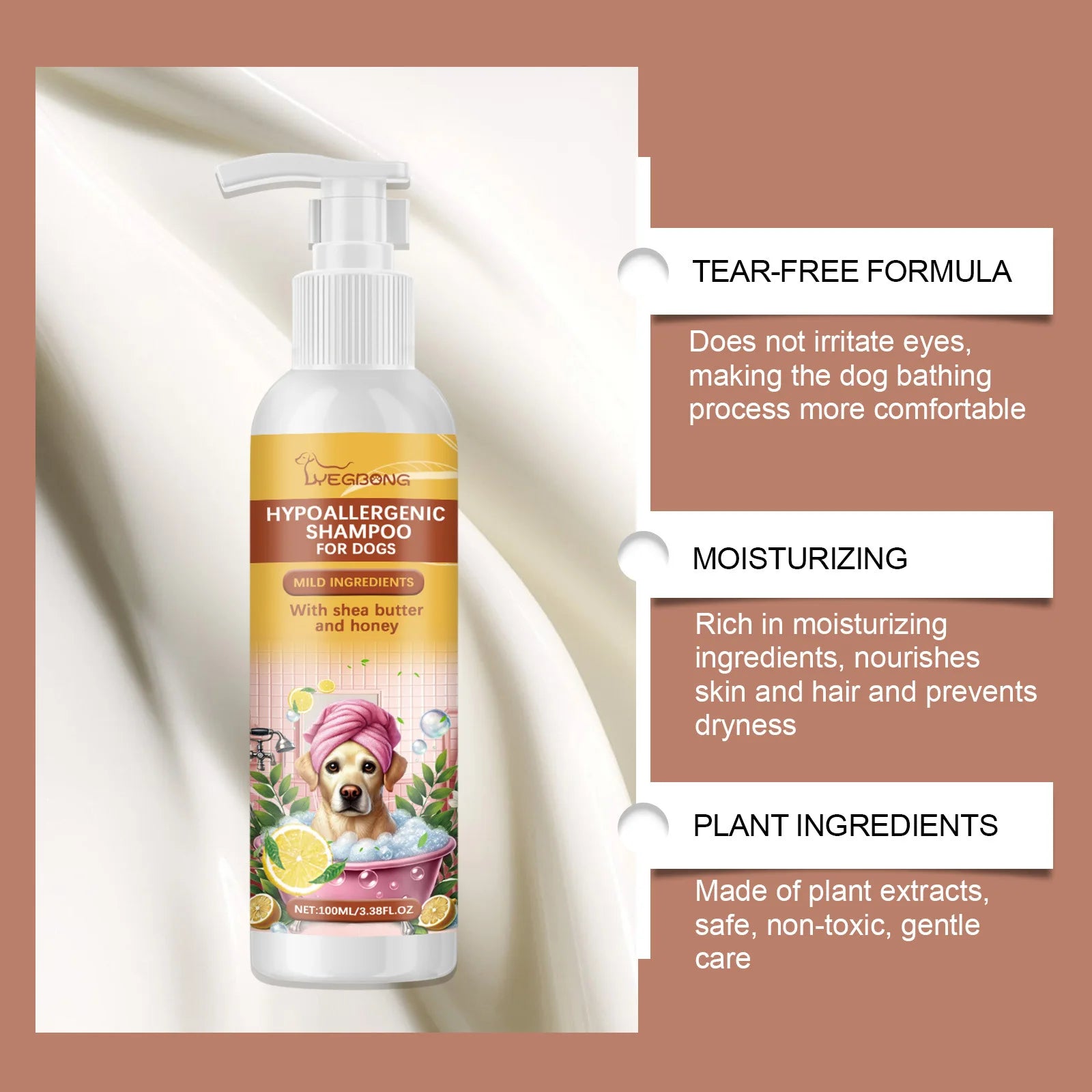 Tear-Free Hypoallergenic Hair Softening Dog Shampoo