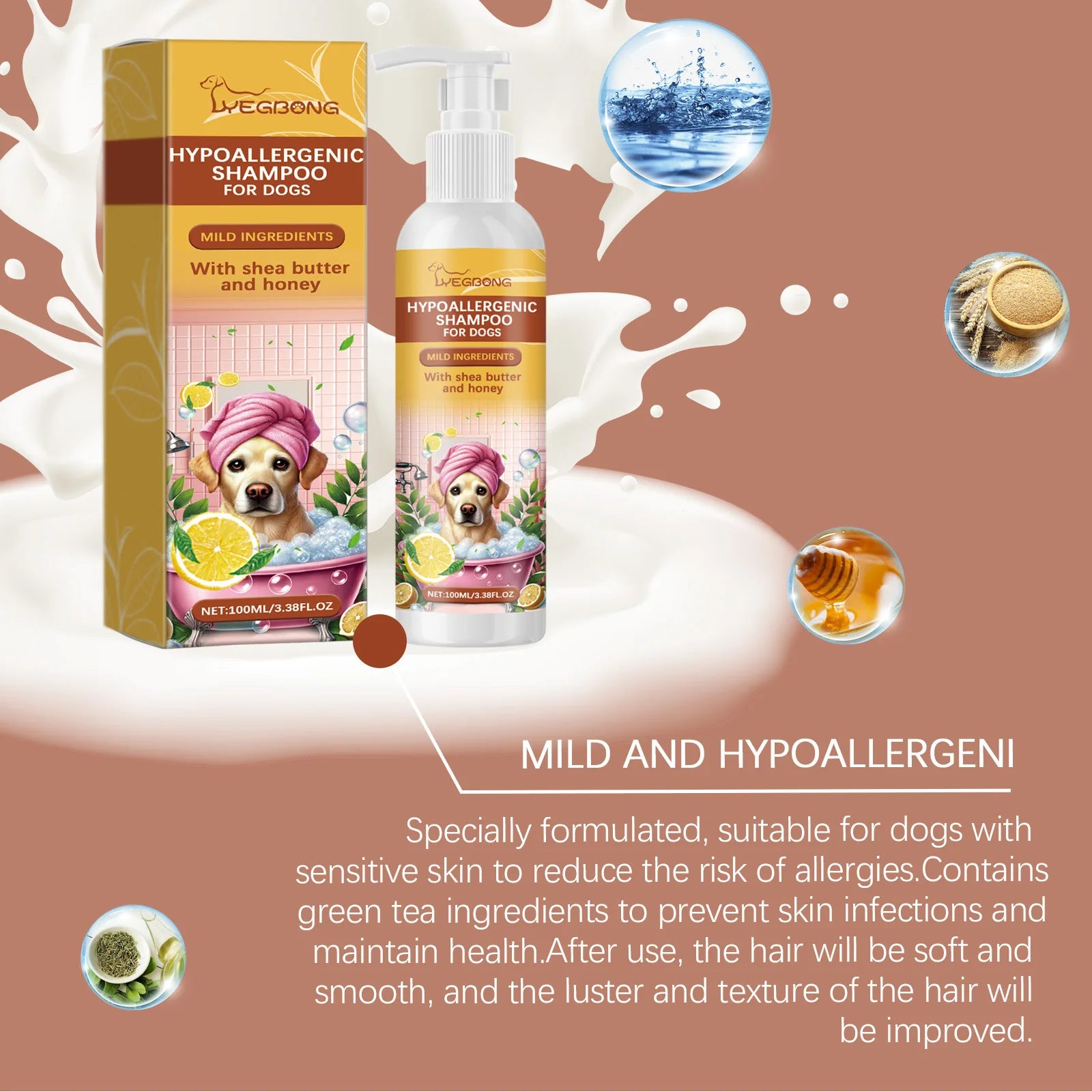 Tear-Free Hypoallergenic Hair Softening Dog Shampoo