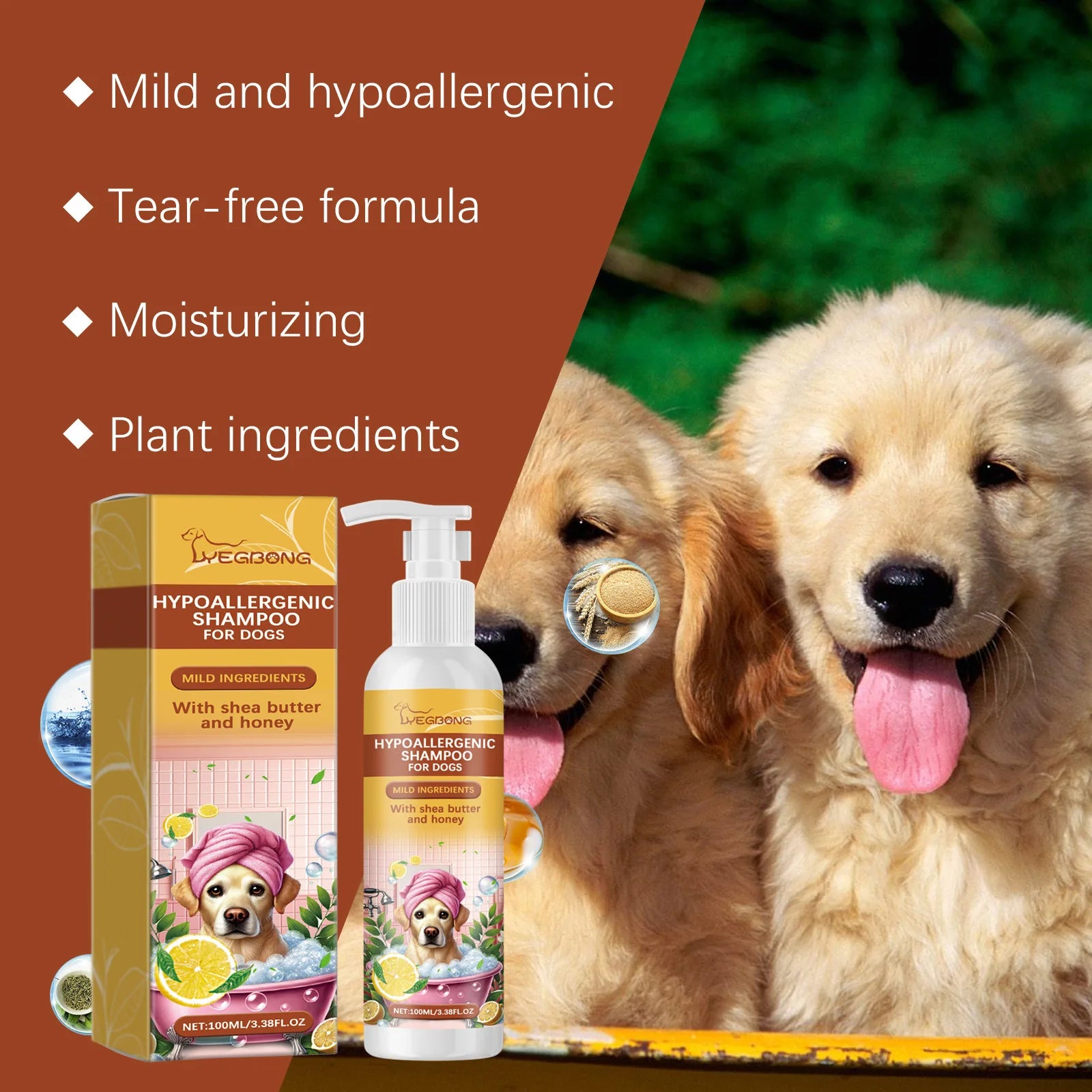 Tear-Free Hypoallergenic Hair Softening Dog Shampoo