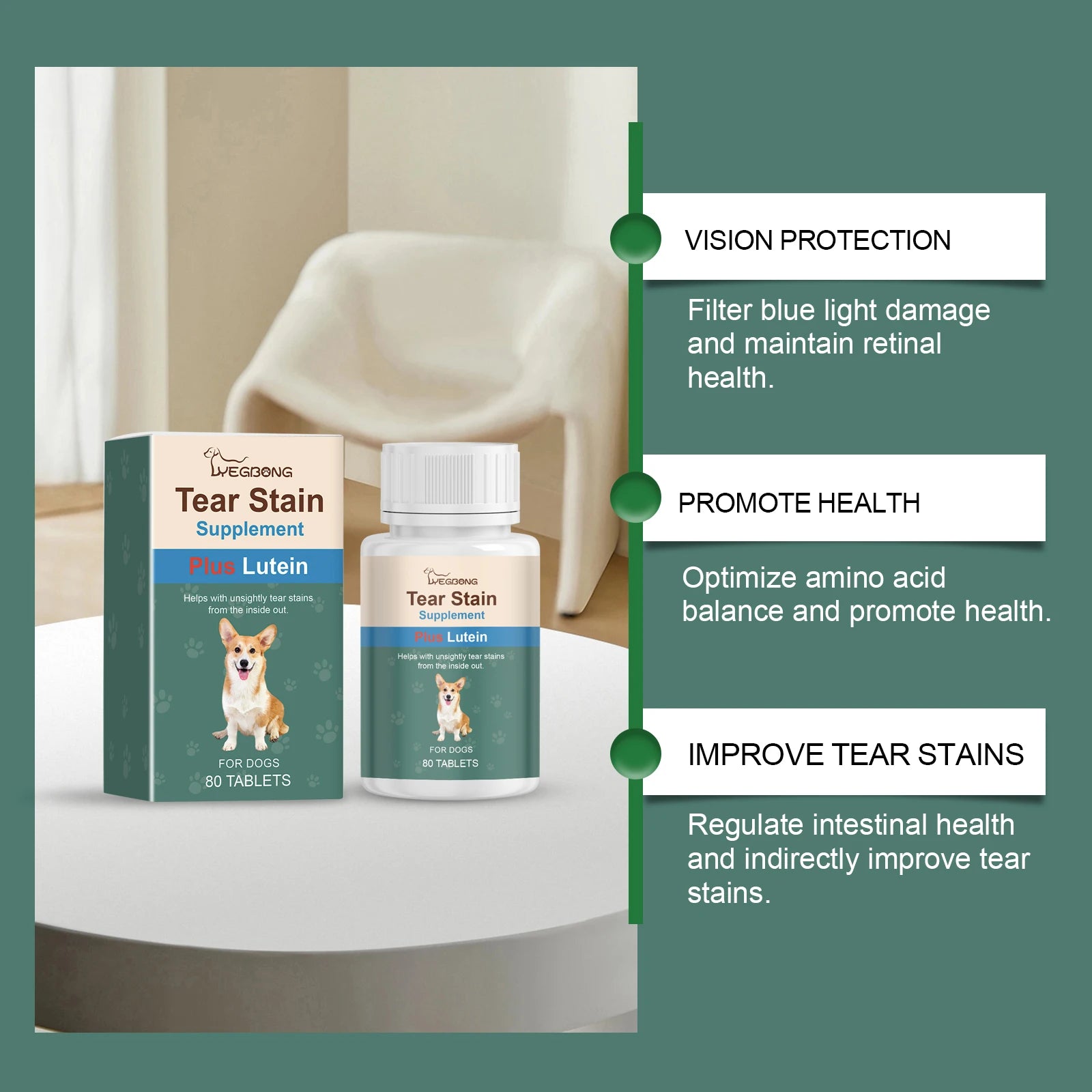 Dog Tear Stain Supplement w/Lutein