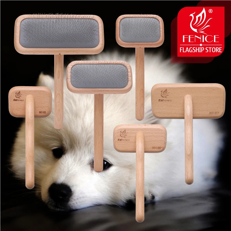 Fenice Wooden Handle Pet Grooming Needle Brush