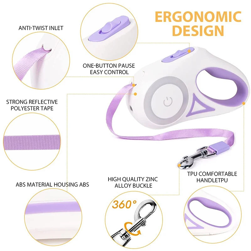 LED Luminous Automatic Retractable Dog Leash