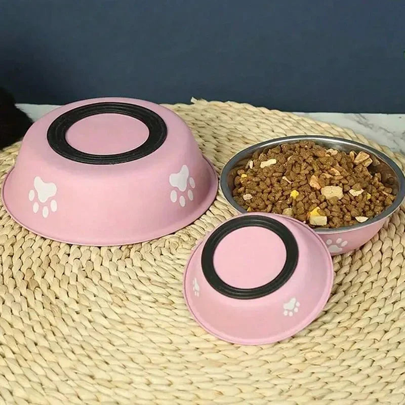 Non-Slip Paw Print Stainless Steel Pet Bowl