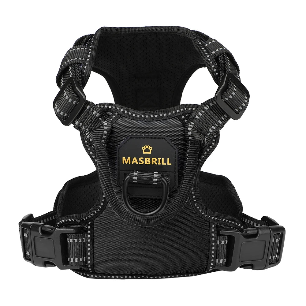 No-Pull Nylon Adjustable Reflective Dog Vest Harness w/ 2 Metal Leash Hooks