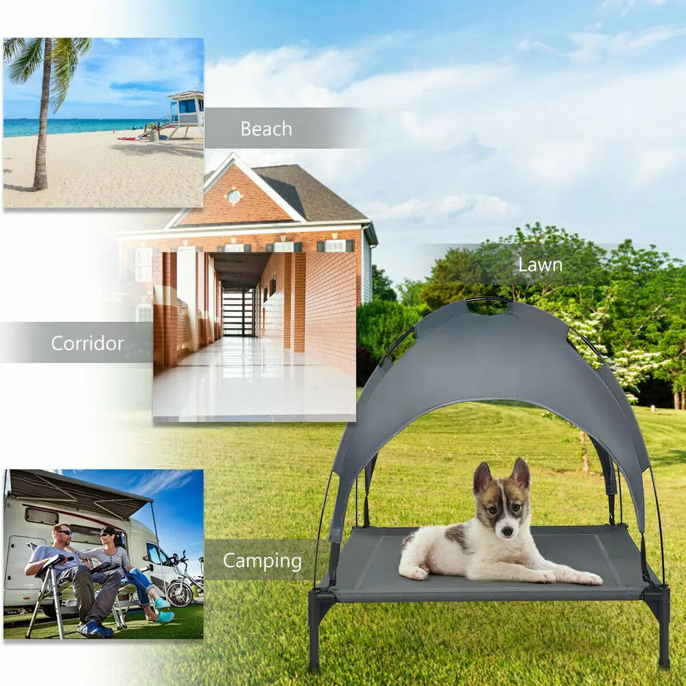 Portable Elevated Cooling Pet Bed w/ Removable Canopy Shade