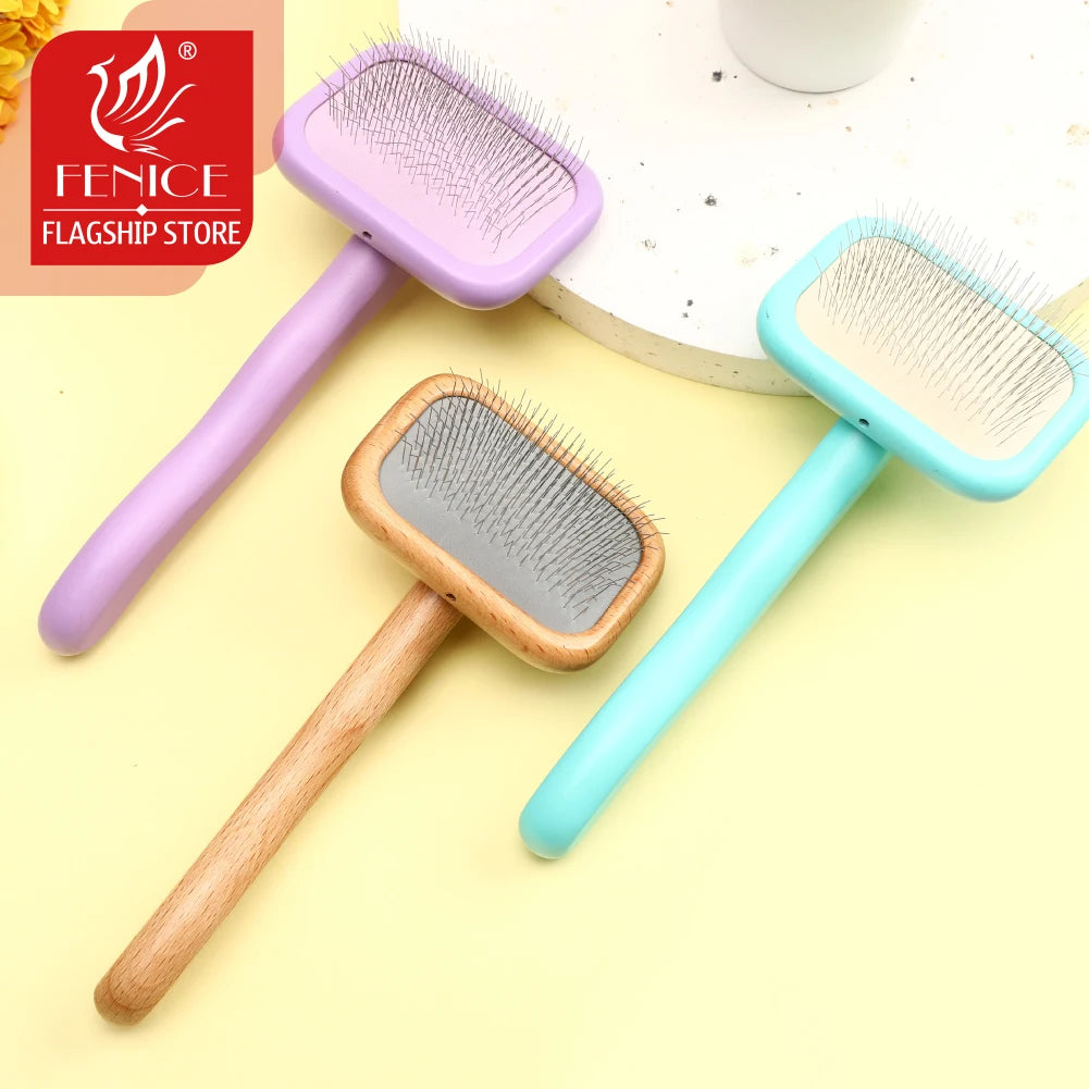 Fenice Wooden Handle Pet Grooming Needle Brush