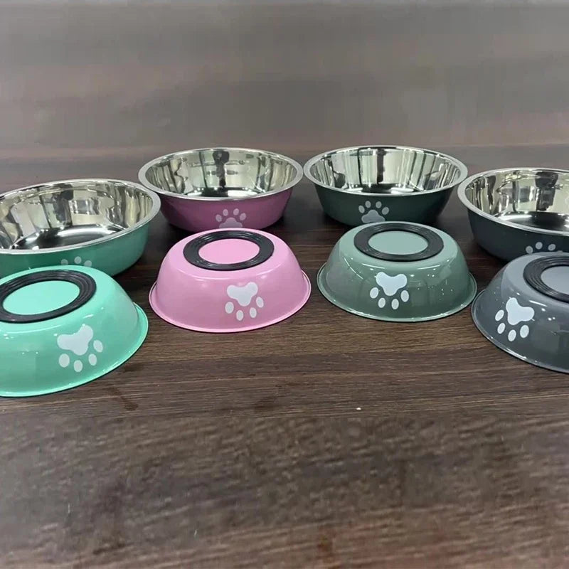 Non-Slip Paw Print Stainless Steel Pet Bowl