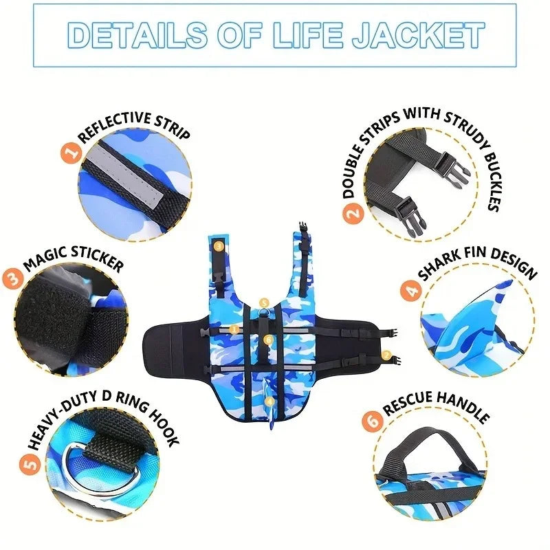 High Performance Shark Fin Design Dog Life Jacket