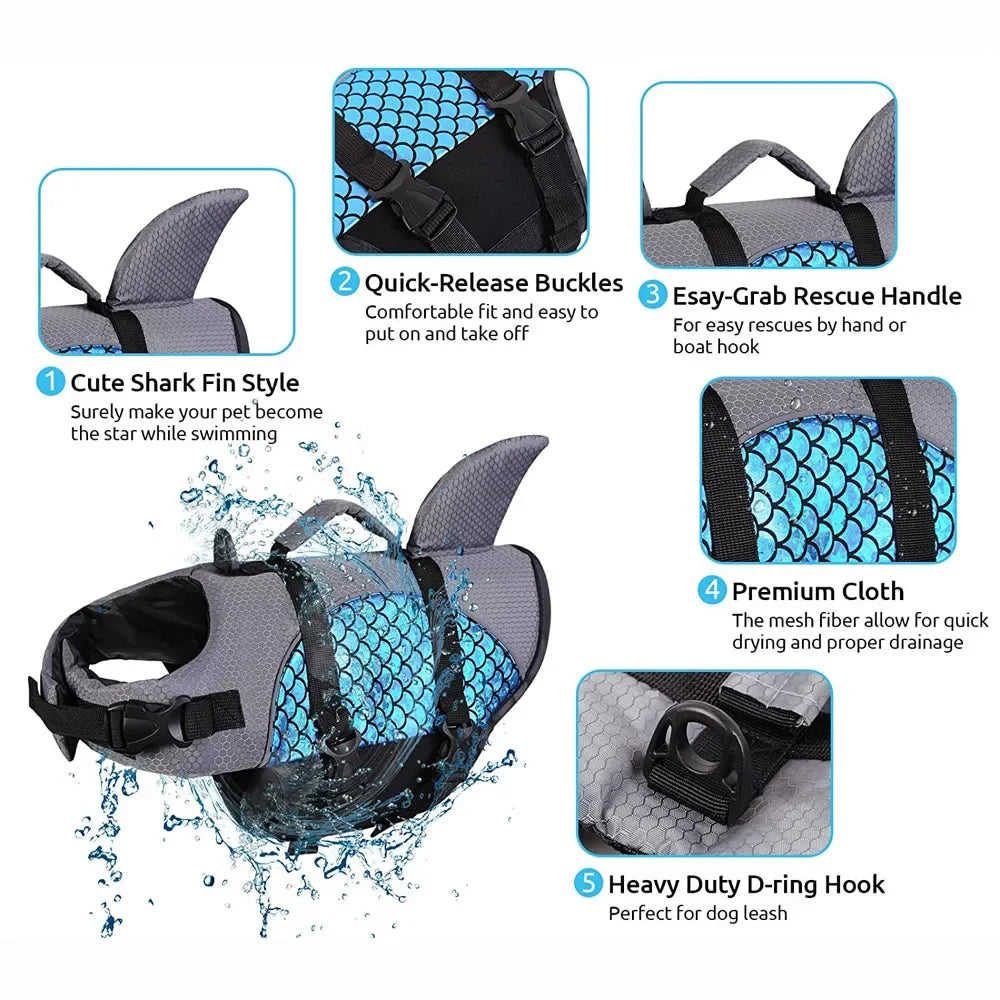 Shark Pets Adjustable Rip-Stop Dog Life Vest