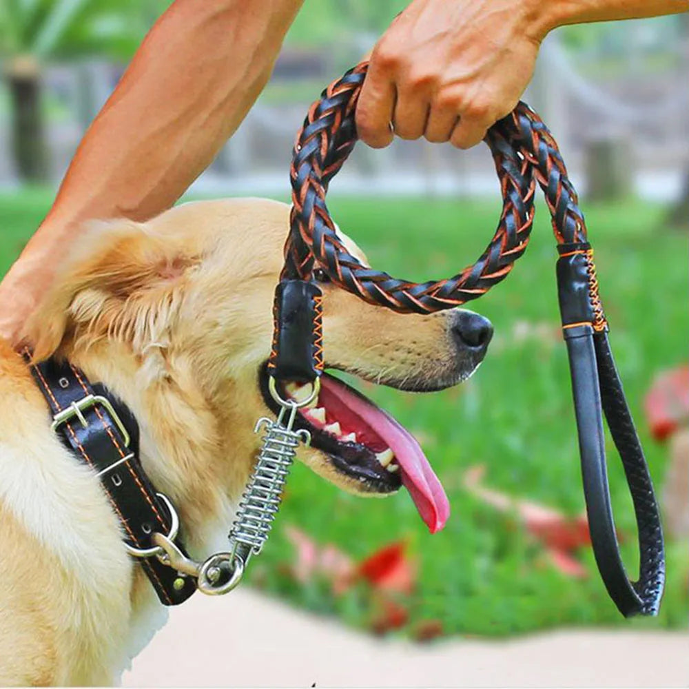 Strong Durable No-Pull Braided Leather Dog Leash
