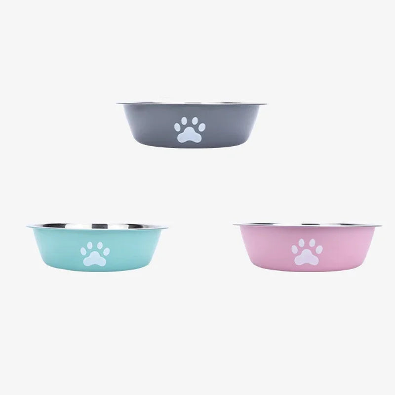 Non-Slip Paw Print Stainless Steel Pet Bowl