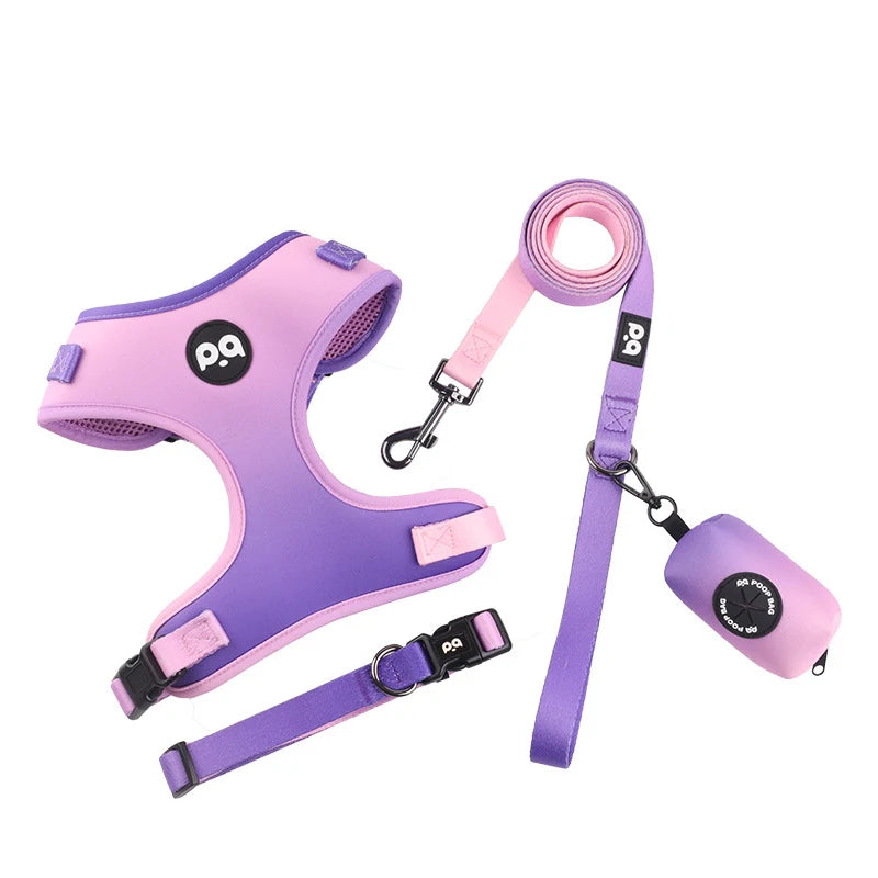 Adjustable Mesh Dog Vest Harness + Leash + Collar + Bag Holder Set