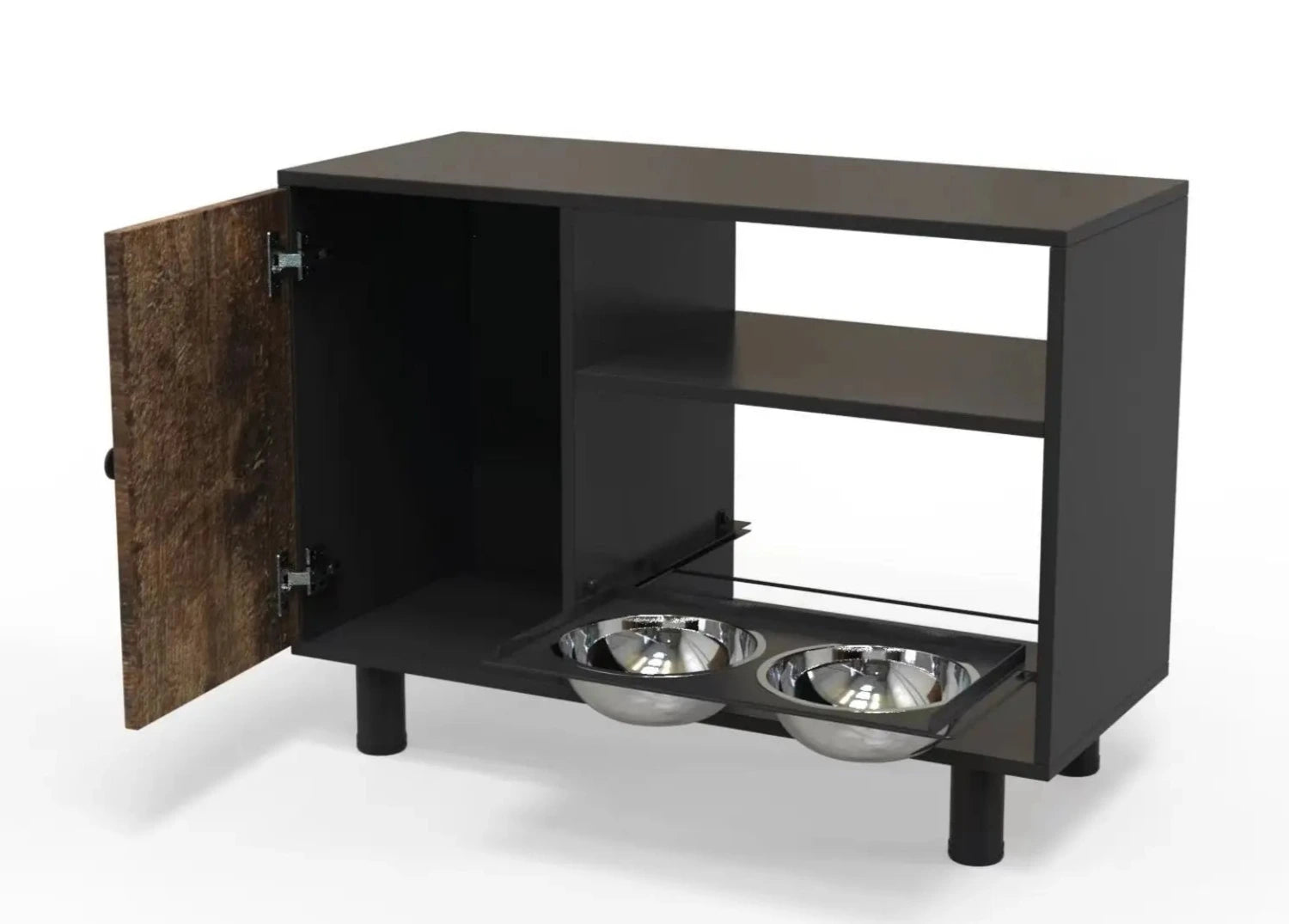 Double Pull-Out Raised Pet Feeding Table w/Storage Cabinet