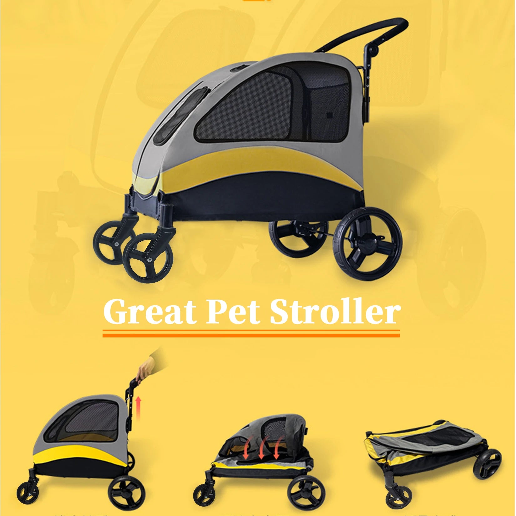 Portable Large Dog Travel Carriage Stroller