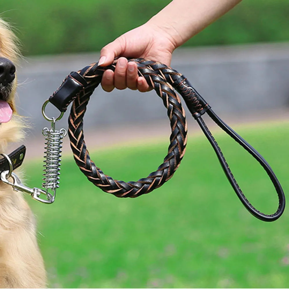 Strong Durable No-Pull Braided Leather Dog Leash