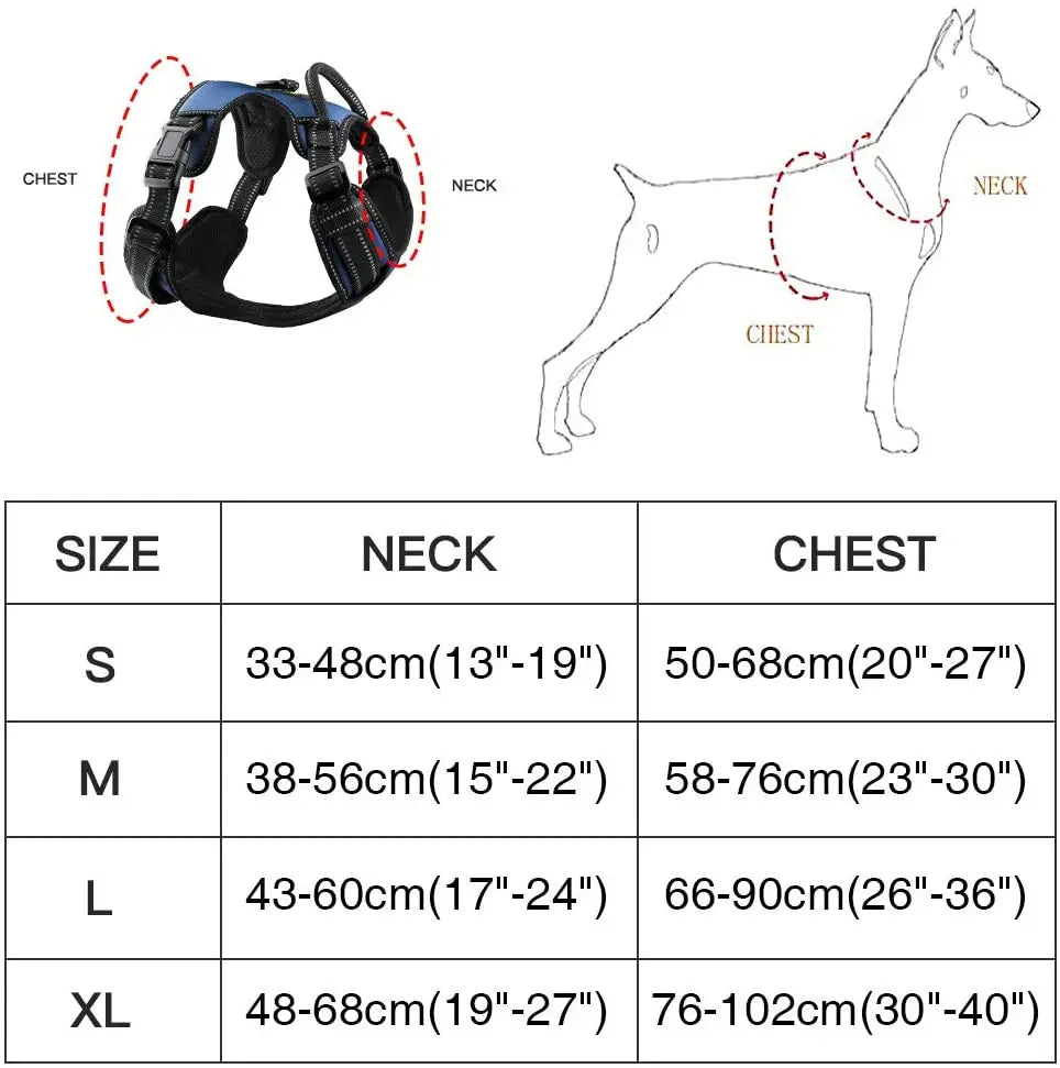 No-Pull Nylon Adjustable Reflective Dog Vest Harness w/ 2 Metal Leash Hooks