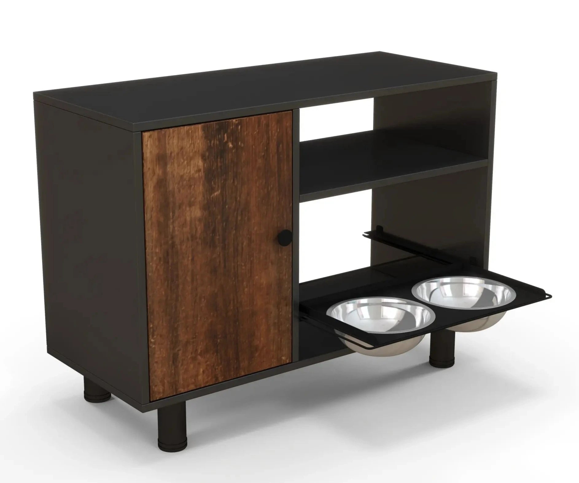 Double Pull-Out Raised Pet Feeding Table w/Storage Cabinet