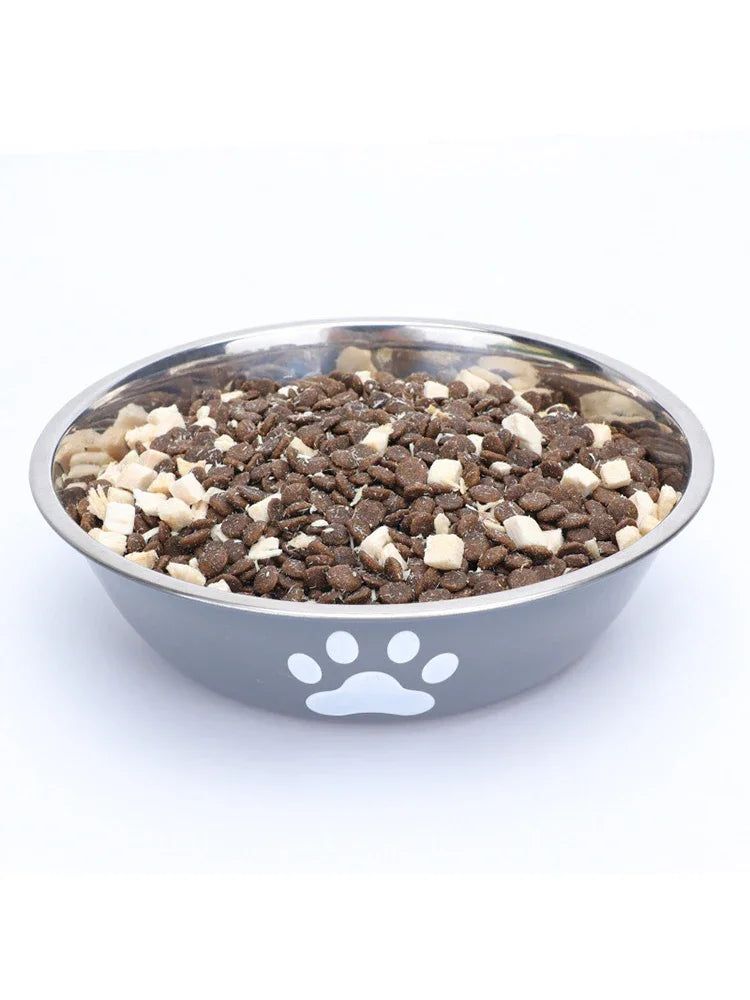 Non-Slip Paw Print Stainless Steel Pet Bowl