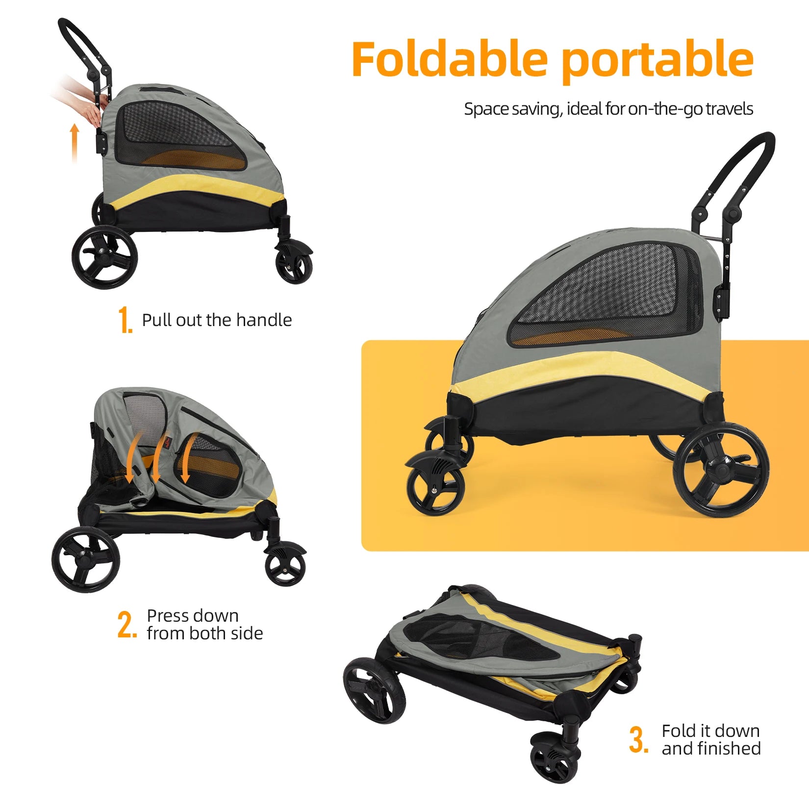 Portable Large Dog Travel Carriage Stroller