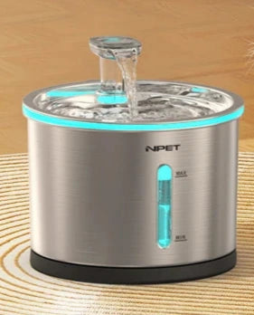 Stainless Steel Dishwasher Safe Pet Water Fountain w/LED Window