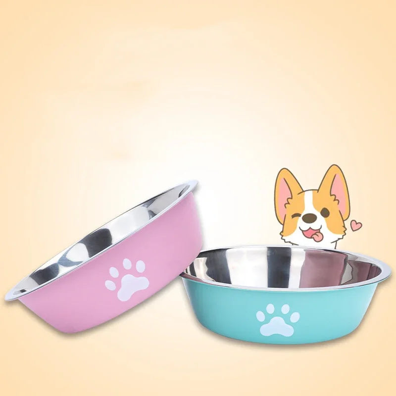 Non-Slip Paw Print Stainless Steel Pet Bowl