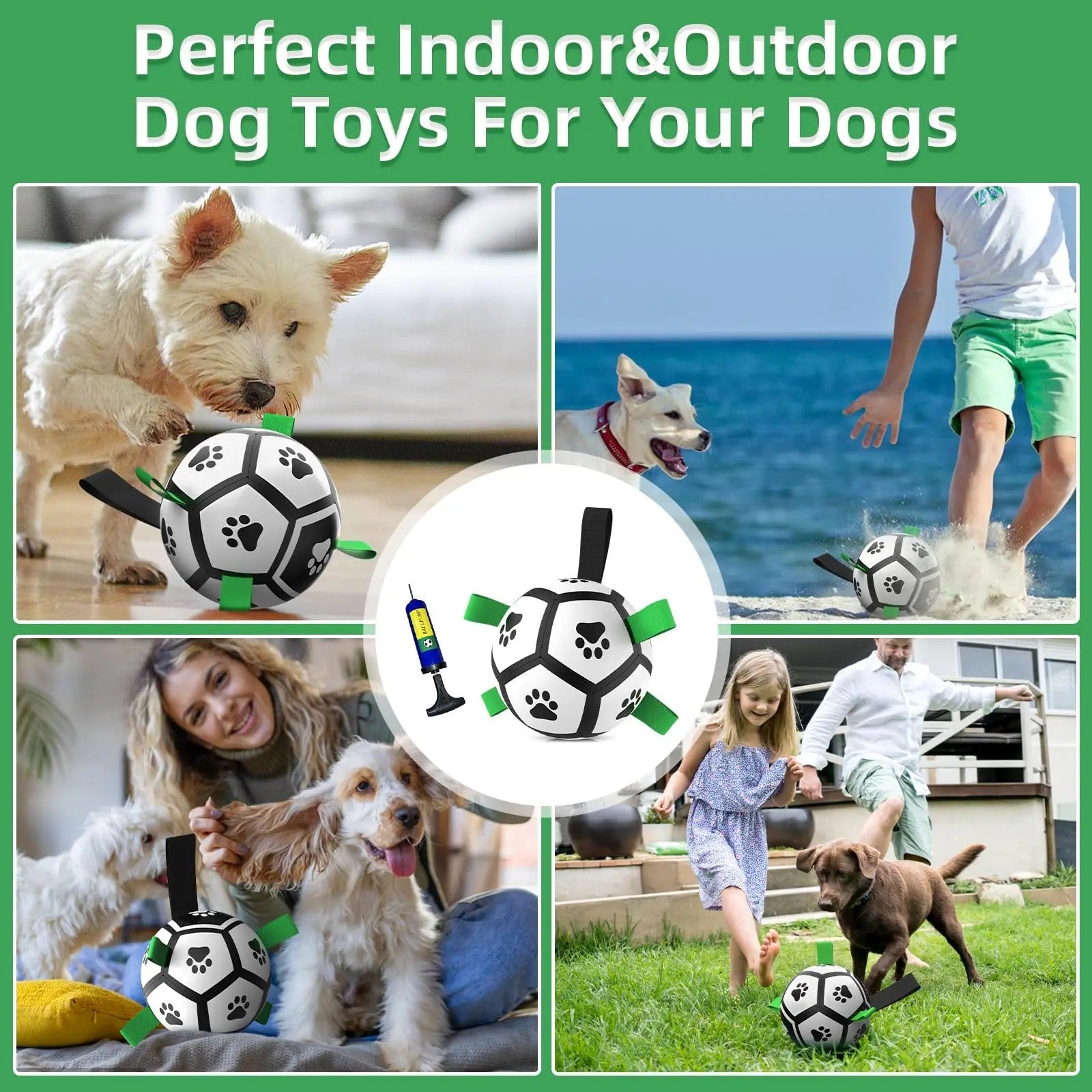 Durable Soccer Ball Dog Toy w/Straps