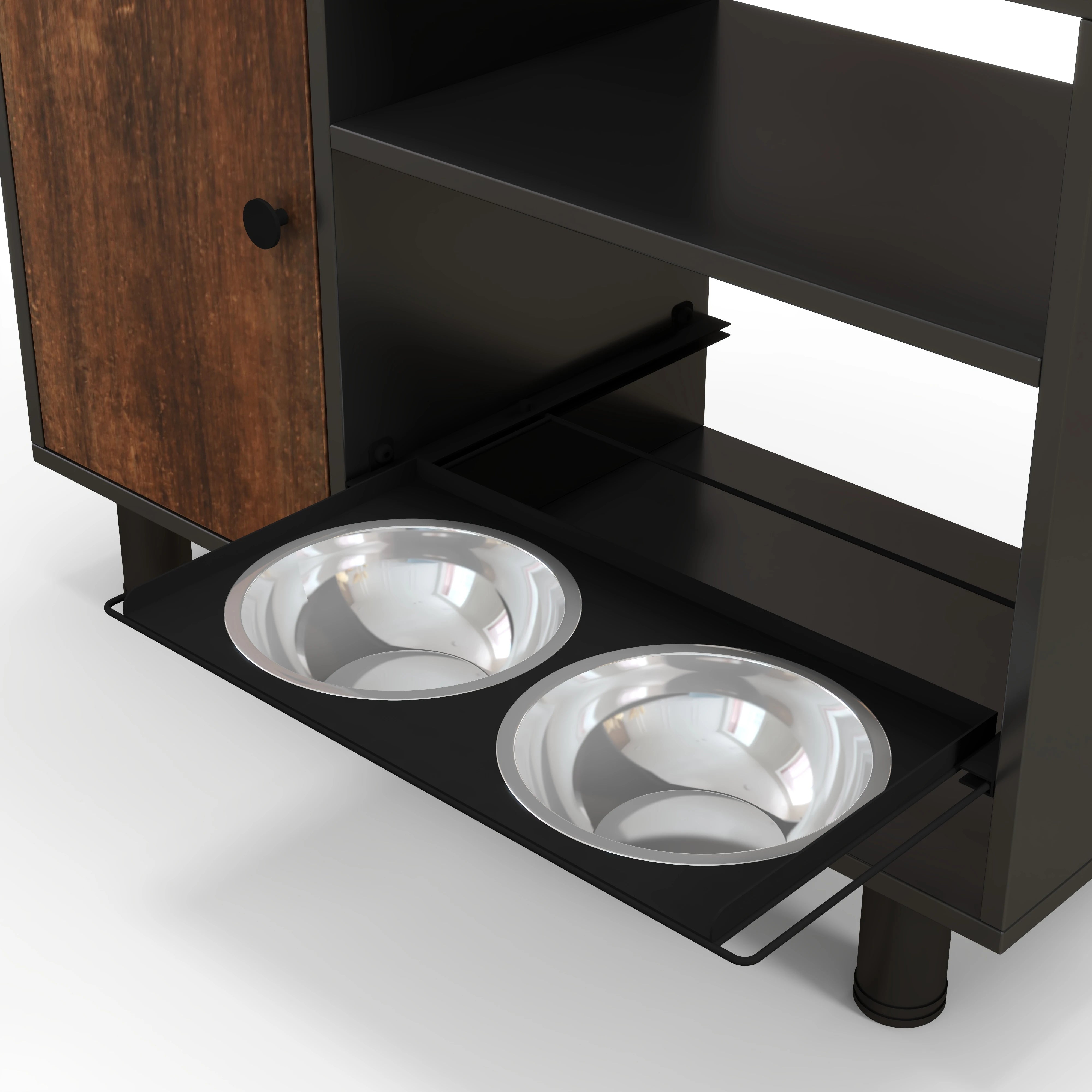Double Pull-Out Raised Pet Feeding Table w/Storage Cabinet