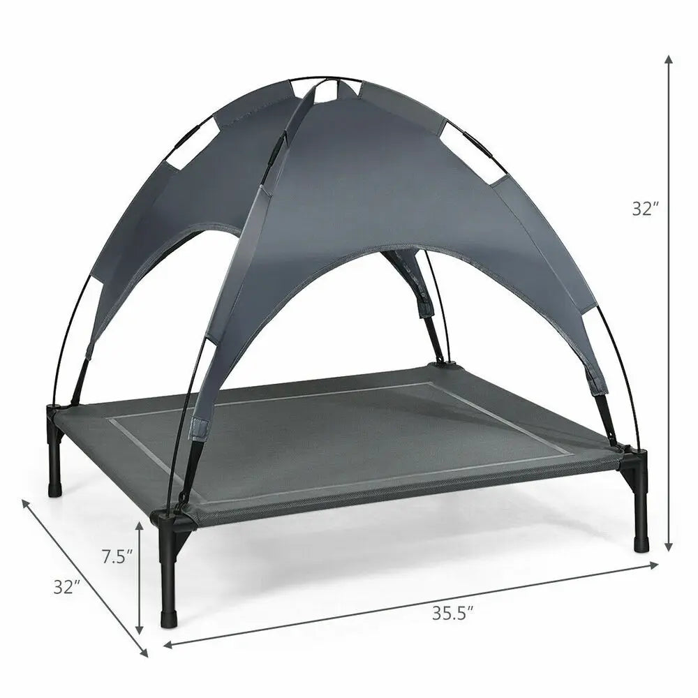 Portable Elevated Cooling Pet Bed w/ Removable Canopy Shade