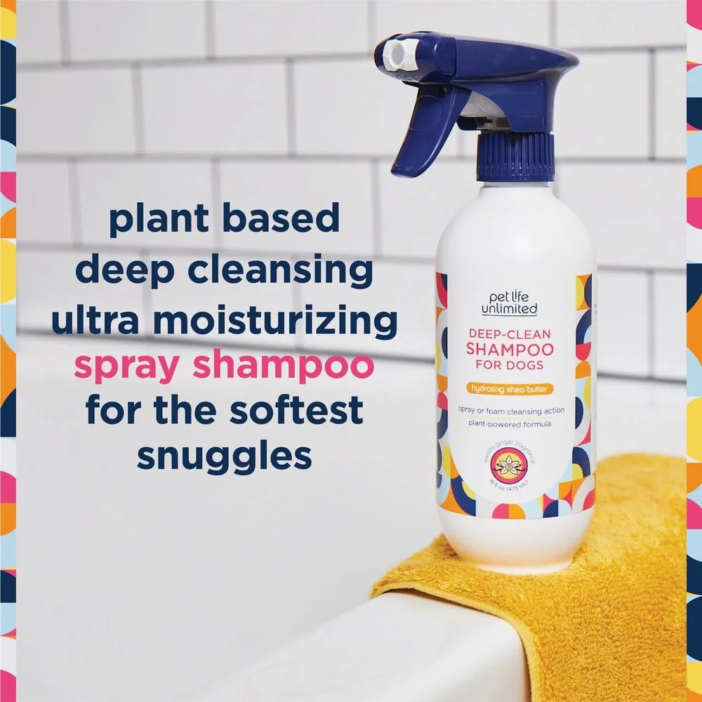 Vanilla Ginger Waterless Deep Clean Dog Shampoo Spray w/2-Way Cleaner Foamer