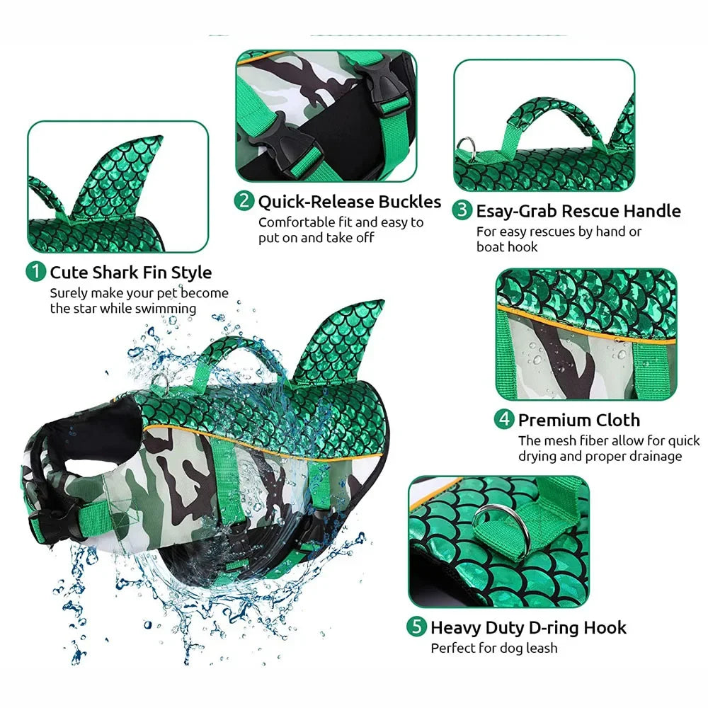 Shark Pets Adjustable Rip-Stop Dog Life Vest