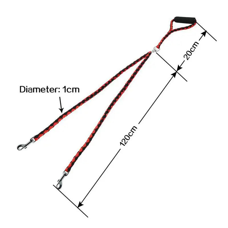 Double Dog Leash w/ 2-Way Couplers & Padded Handle