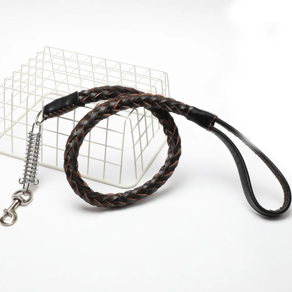 Strong Durable No-Pull Braided Leather Dog Leash