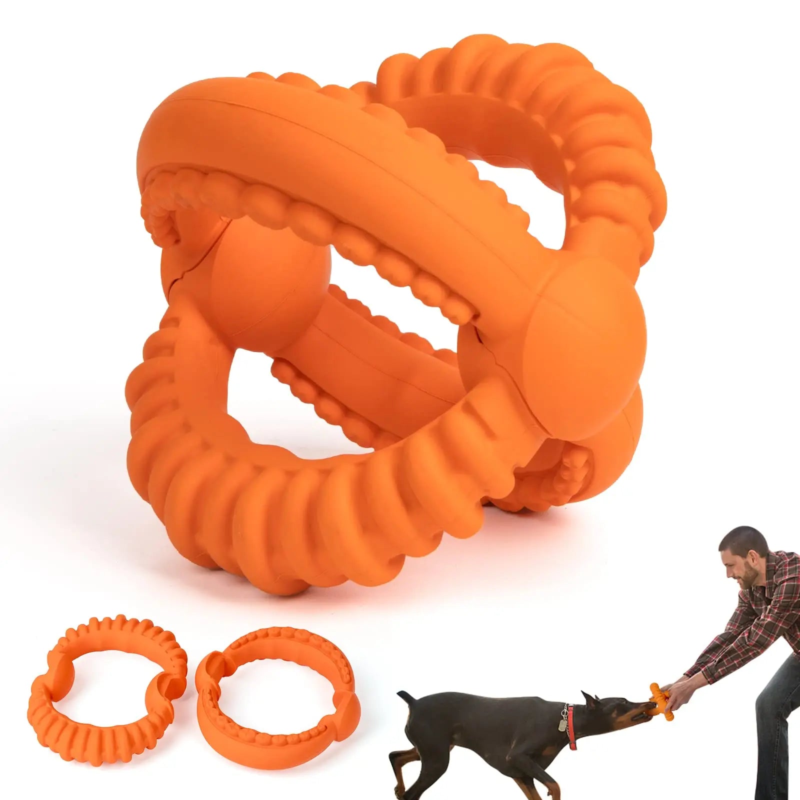 Detachable Double Ring Natural Rubber Dog Chew & Fetch Toy
