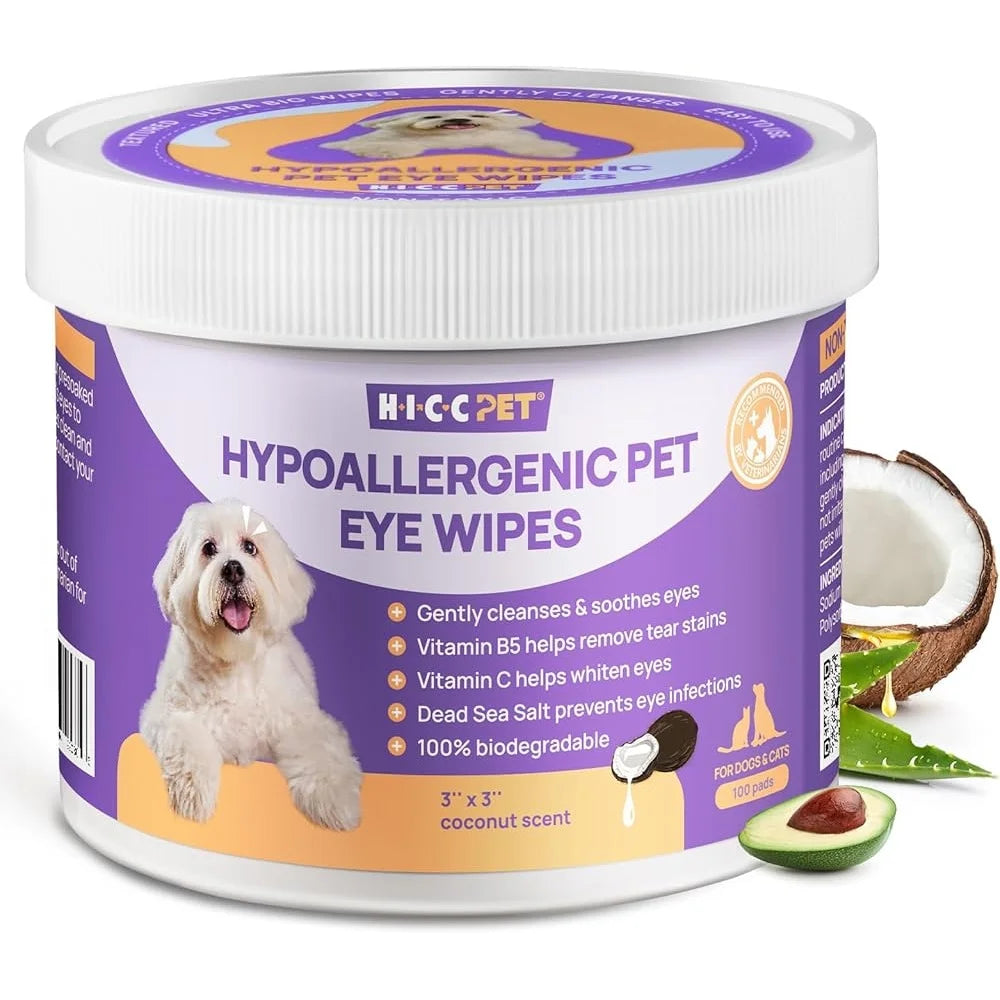 100 PC Coconut Oil Gentle Cleaning Hypoallergenic Pet Eye Wipes