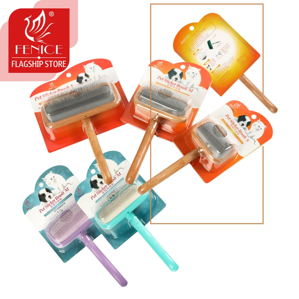 Fenice Wooden Handle Pet Grooming Needle Brush