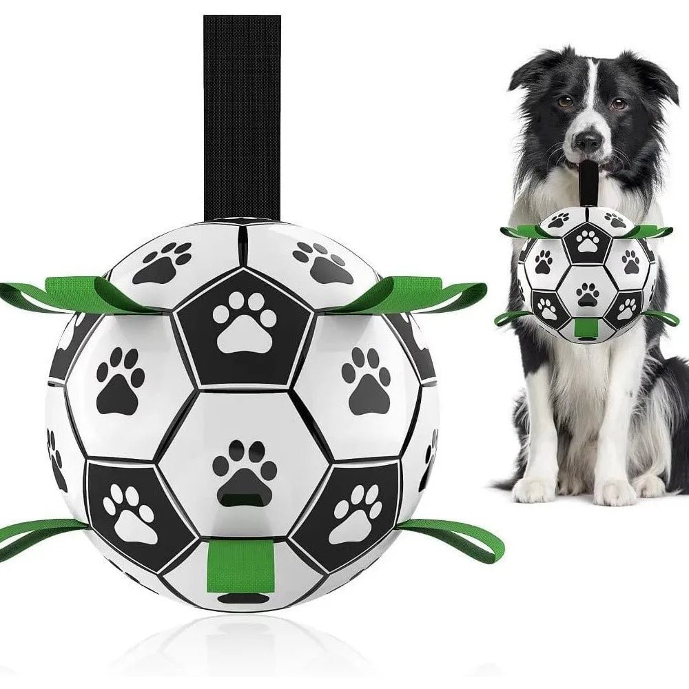 Durable Soccer Ball Dog Toy w/Straps