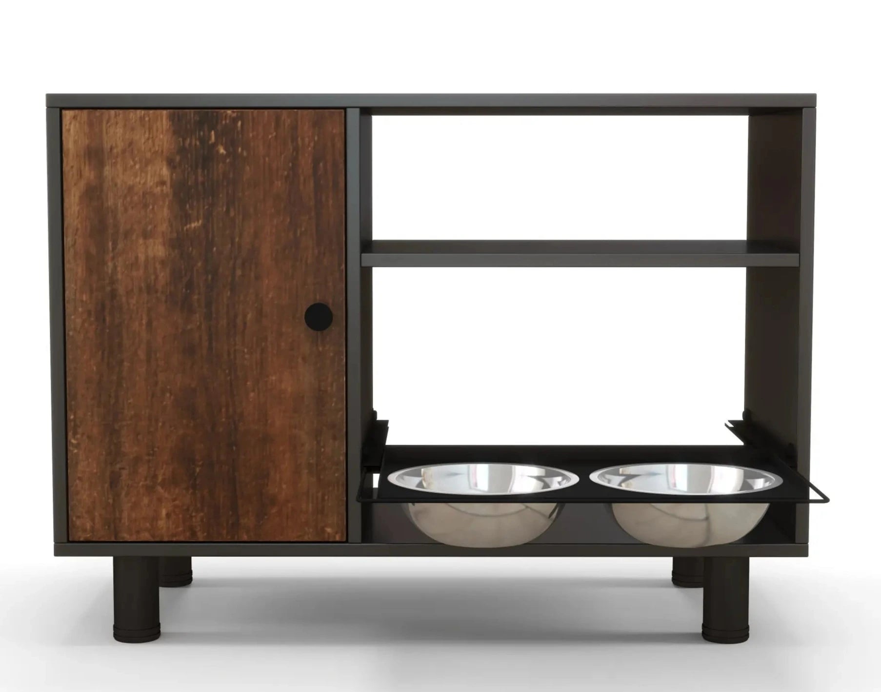 Double Pull-Out Raised Pet Feeding Table w/Storage Cabinet