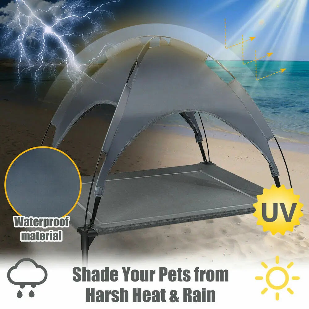 Portable Elevated Cooling Pet Bed w/ Removable Canopy Shade