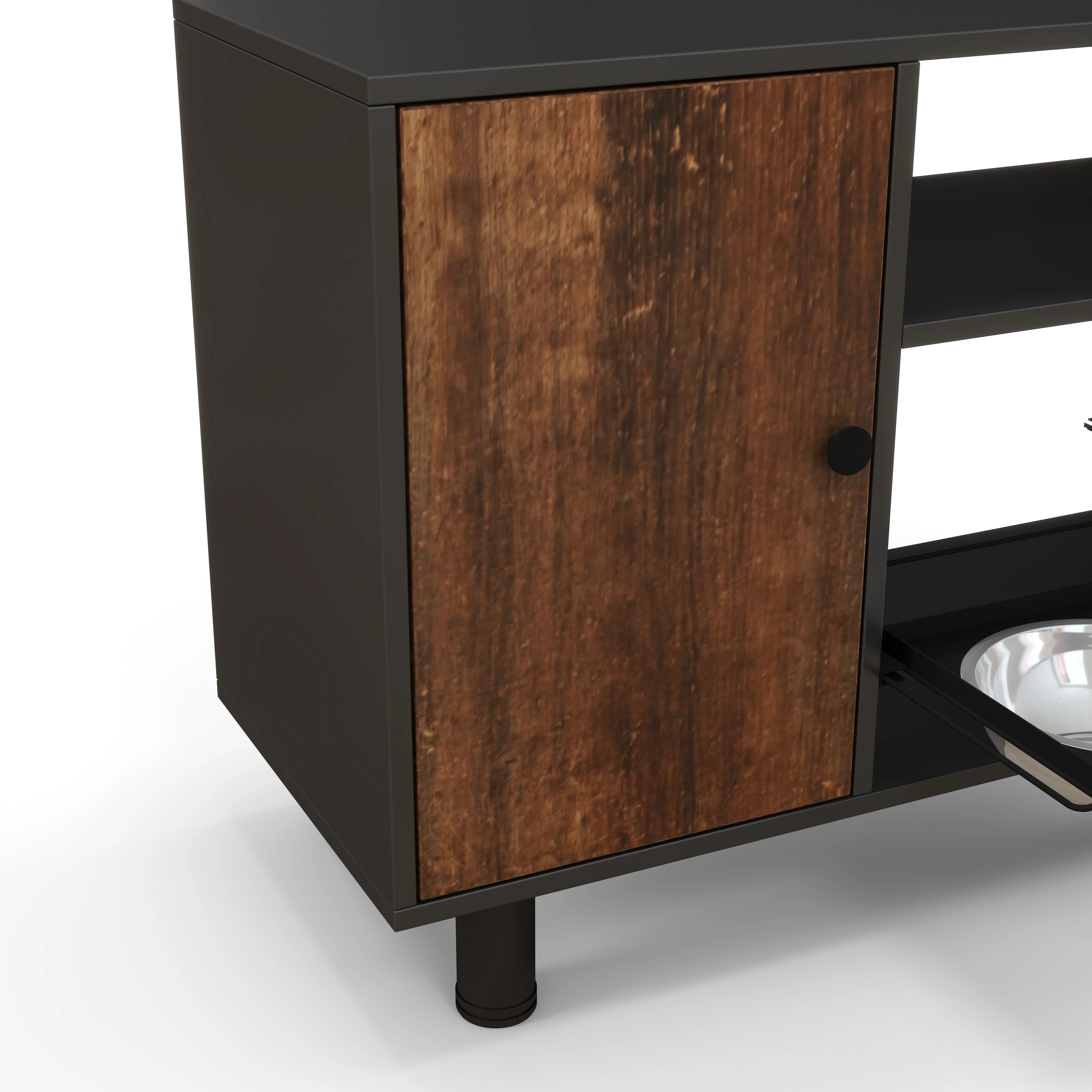 Double Pull-Out Raised Pet Feeding Table w/Storage Cabinet