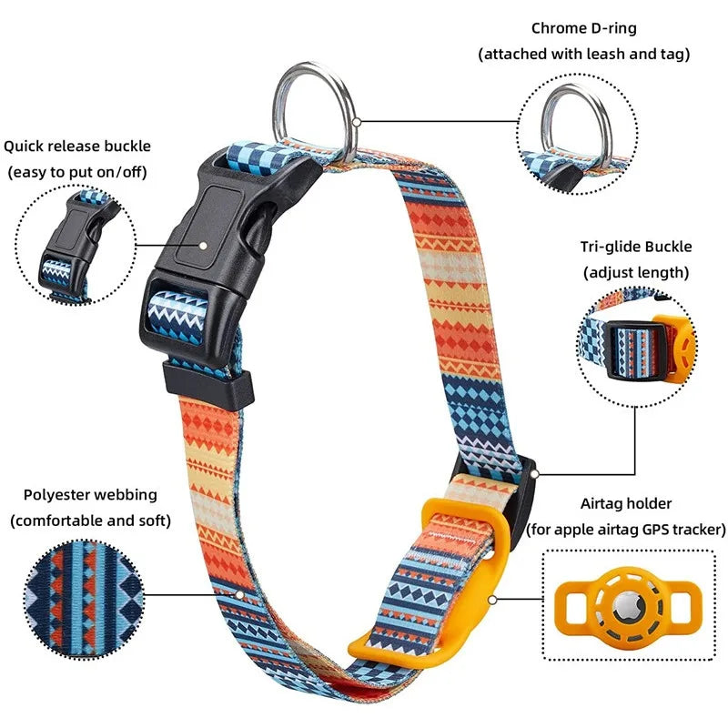Stylish Reflective AirTag Dog Collar