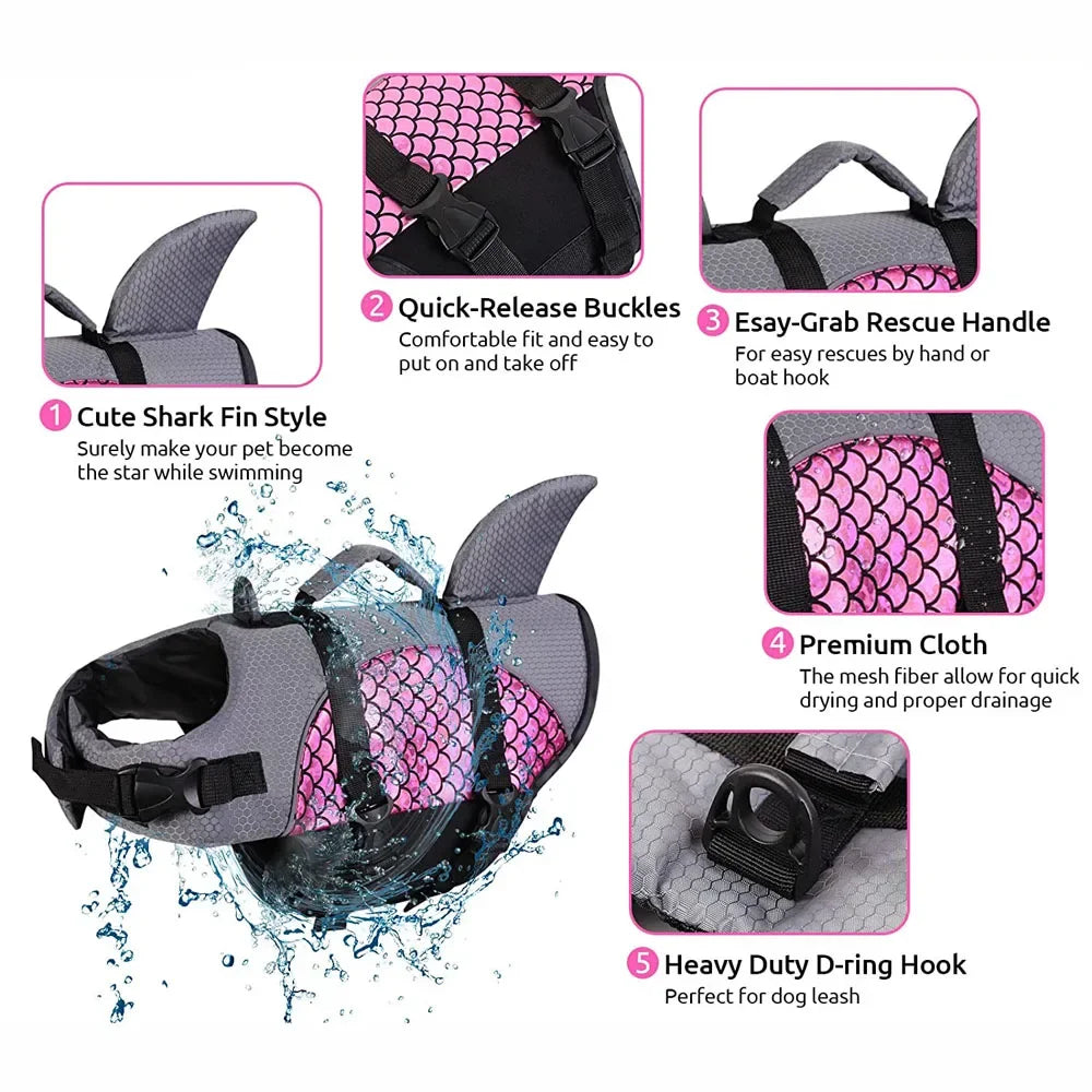 Shark Pets Adjustable Rip-Stop Dog Life Vest