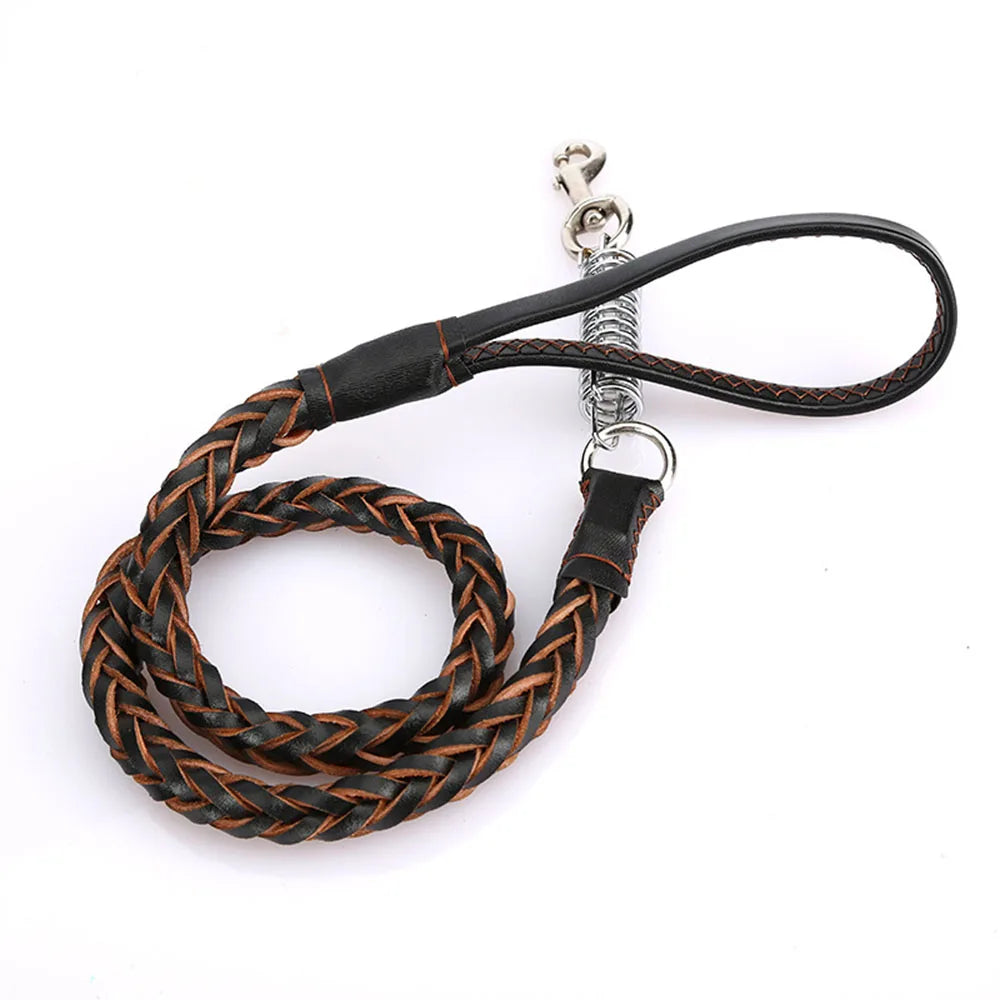 Strong Durable No-Pull Braided Leather Dog Leash
