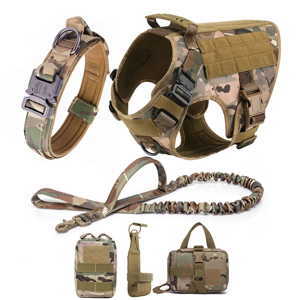 Military Style Dog Collar + Harness + Leash Accessory Set