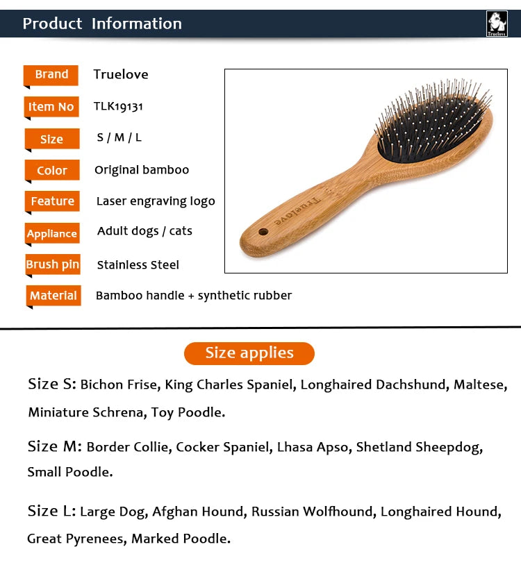 Truelove Wooden Handle Pet Grooming Massage Brush