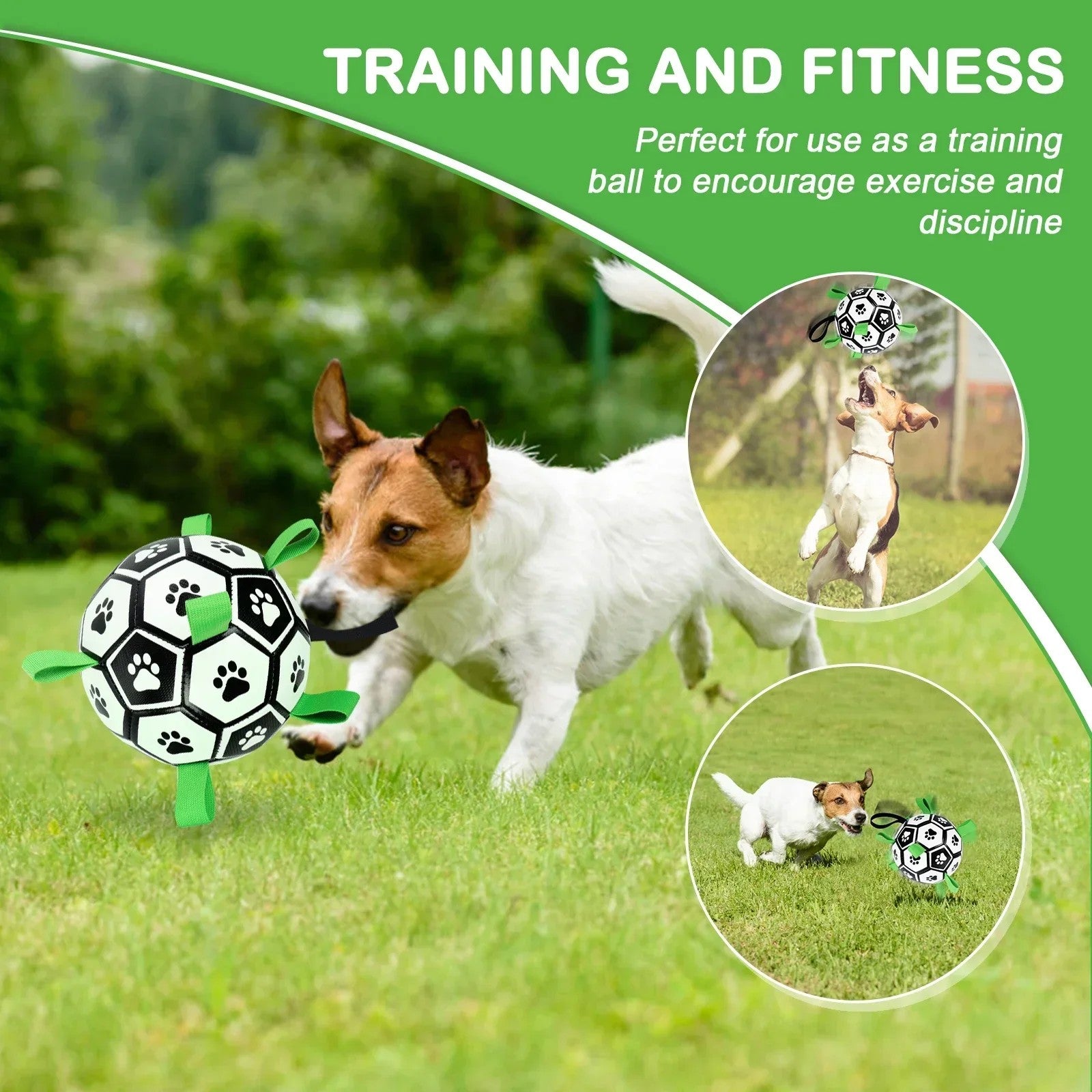 Durable Soccer Ball Dog Toy w/Straps