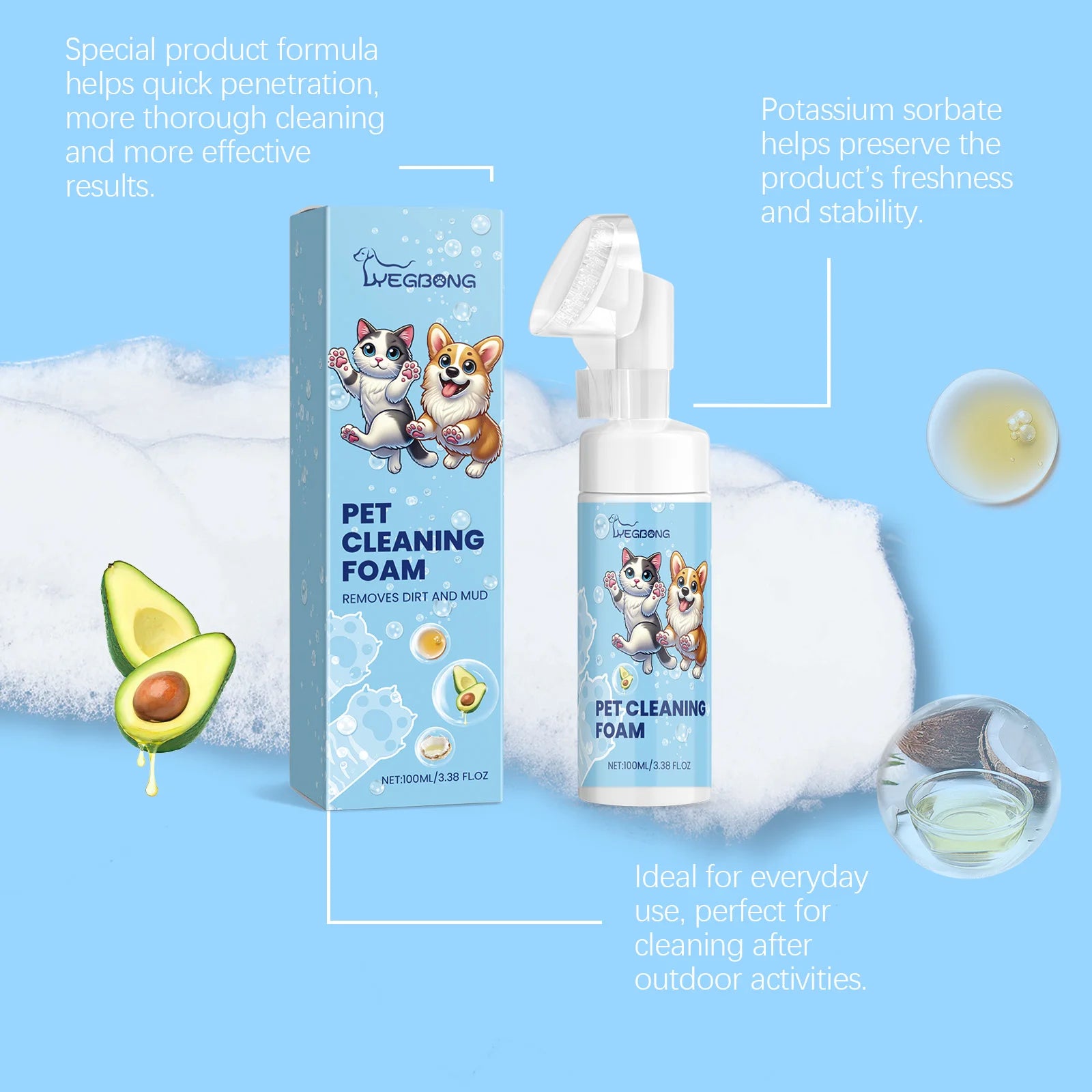 Waterless Pet Paw Nourishing Foam Mousse w/Silicone Brush