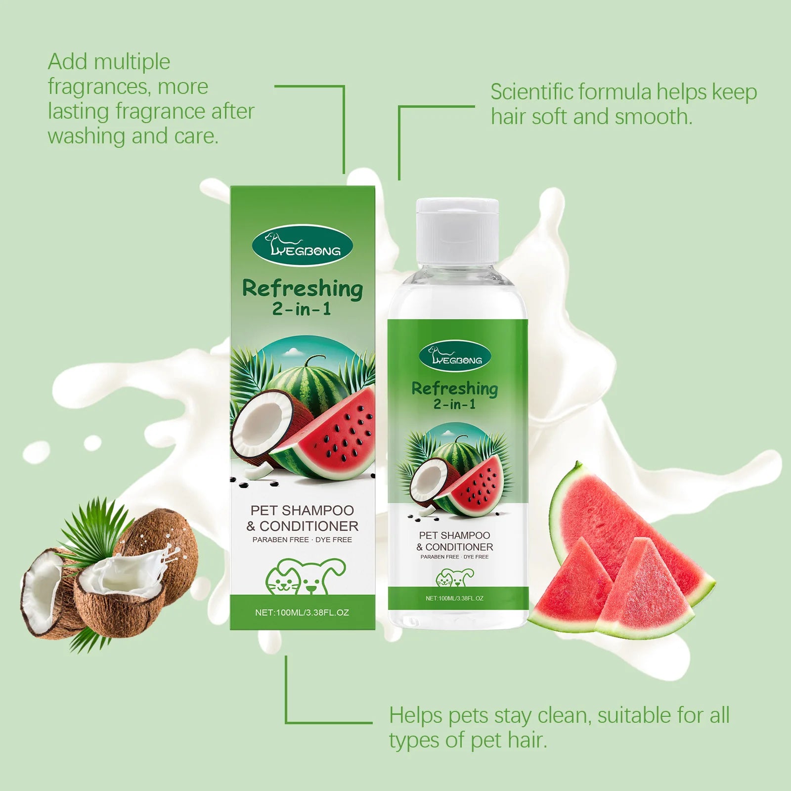 Refreshing 2-in-1 Moisturizing & Odor Eliminating Pet Shampoo