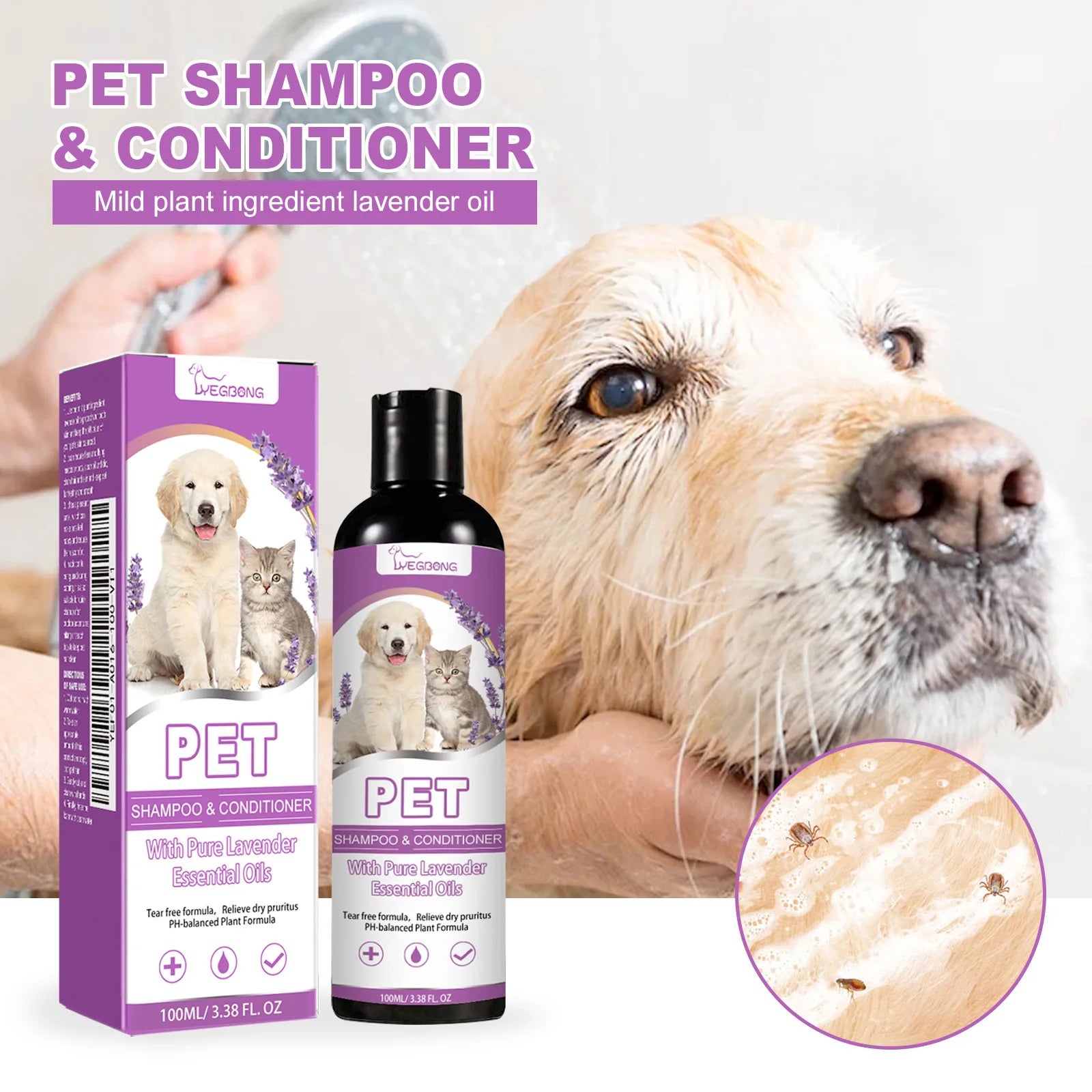 Lavender Oil PH Balanced Dry Skin Relief Pet Shampoo & Conditioner